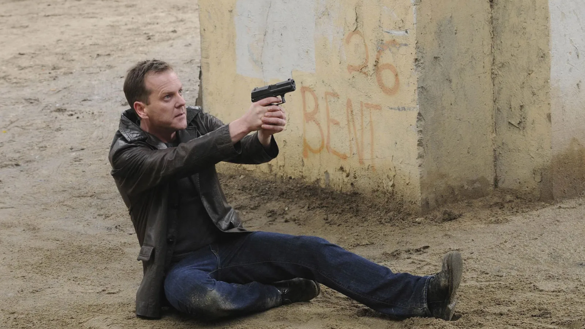 Kiefer Sutherland as Jack Bauer in 24, real-time counterterrorism drama.